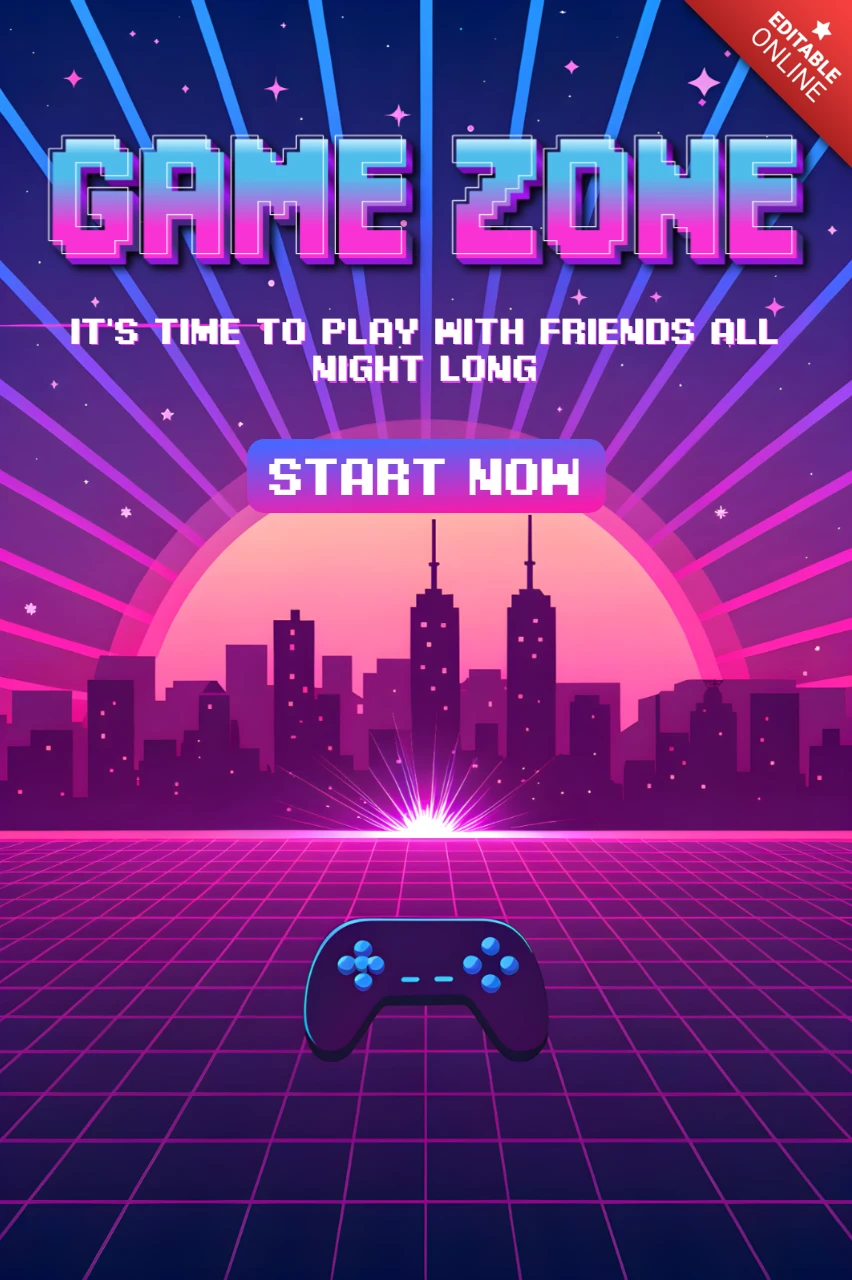 Template di zona retro per design di poster di eventi di gioco