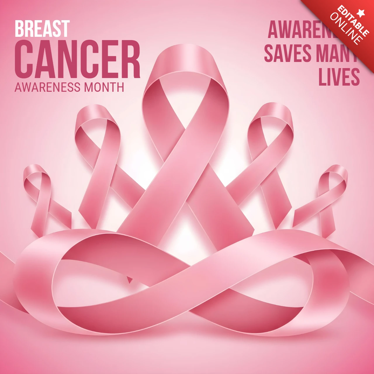 Breast Cancer Awareness Multiple Pink Ribbons & Life-Saving Message Banner Design Template