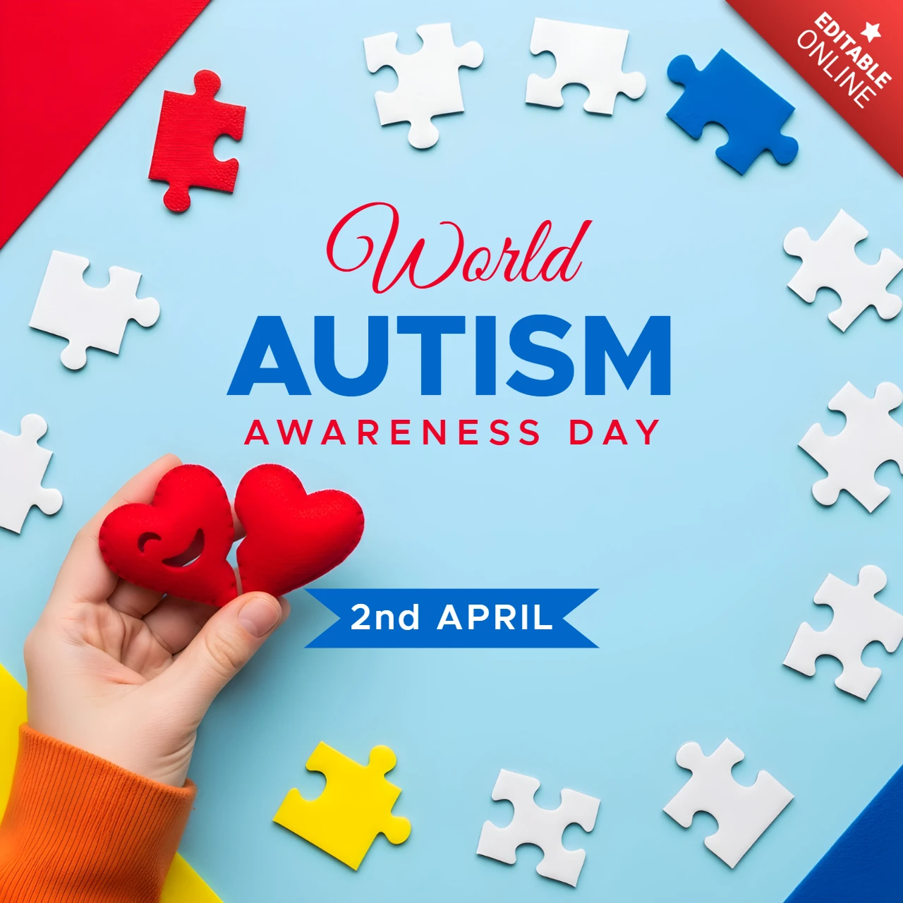Template de design de quebra-cabeça colorido para cartão de saudação do dia mundial de conscientização sobre o autismo.