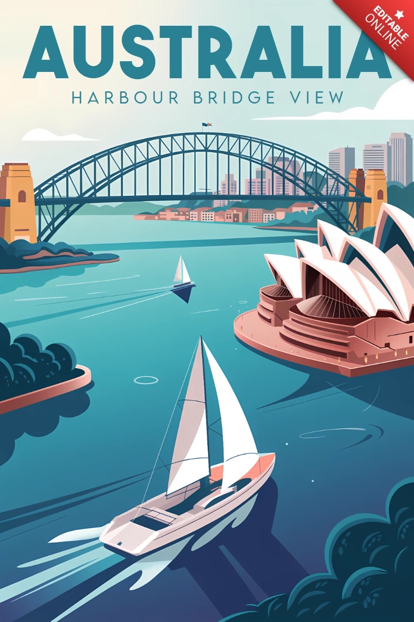 Plantilla de diseño de vista del puente de Sydney para carteles de viaje