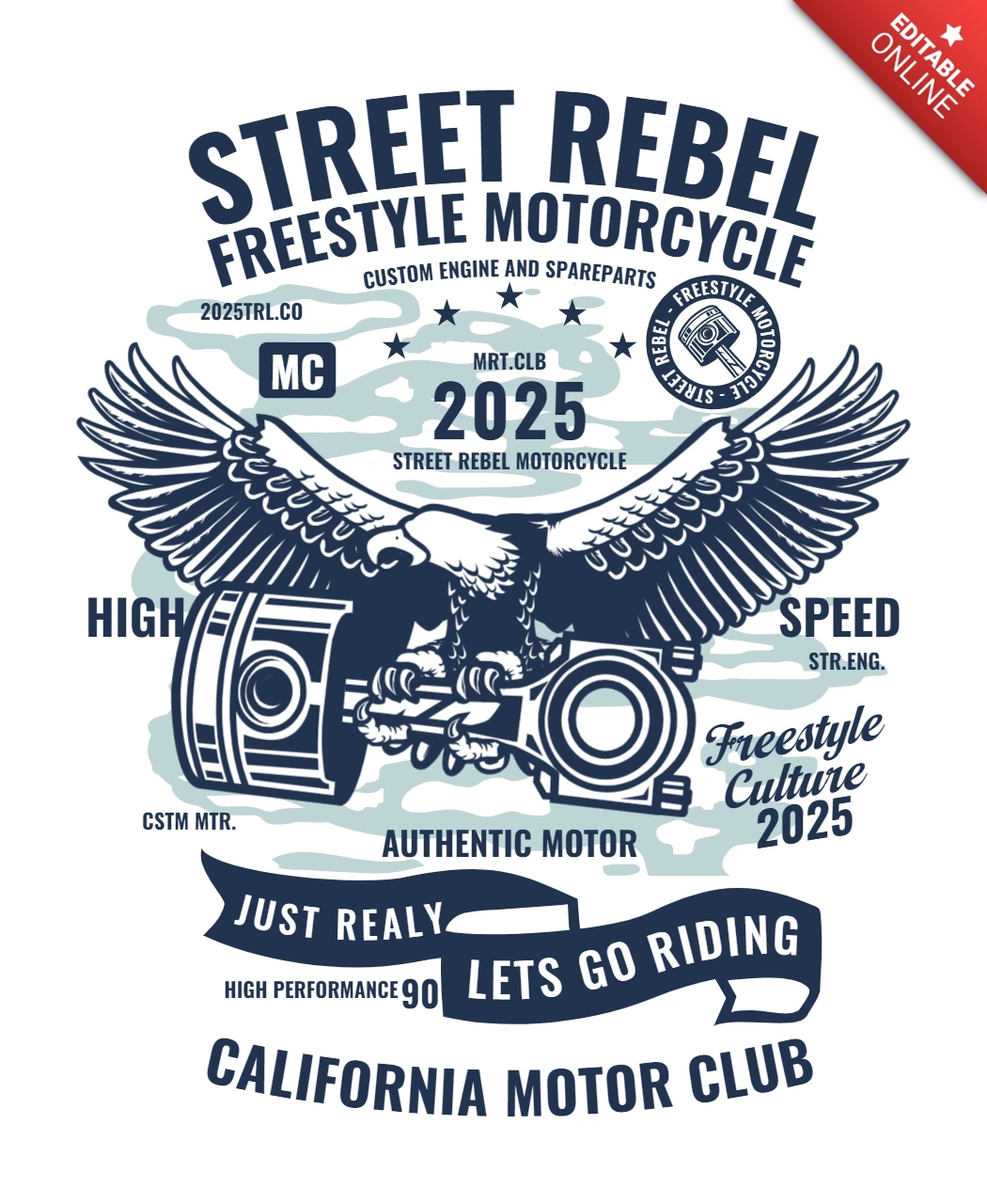 California Motor Club Adler Vintage T-Shirt Design-Vorlage