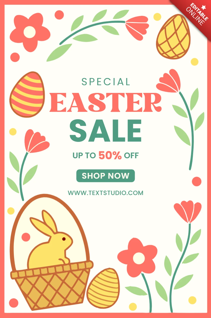 Spring-Inspired Easter Sale Design Template with Floral and Bunny Graphics