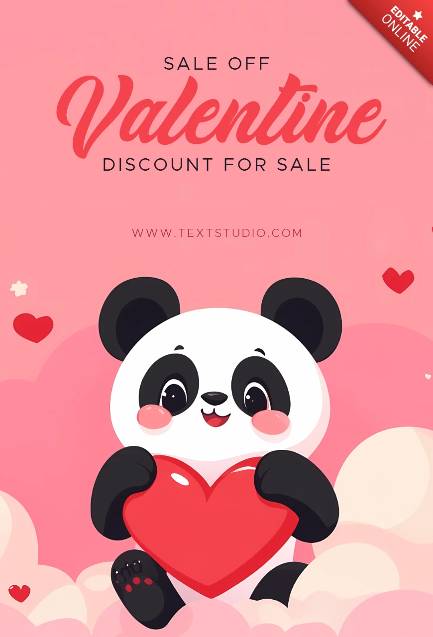 Modèle éditable de vente pour la Saint-Valentin avec un design de panda mignon