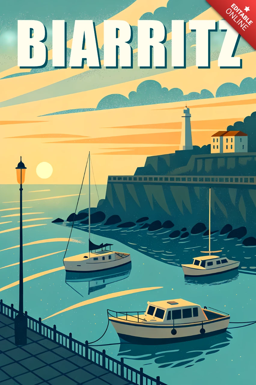 Retro Biarritz ontwerpsjabloon voor reisposter