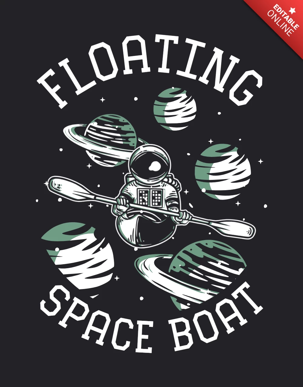 Floating Space Boat With Astronaut Vintage T-shirt Design Template