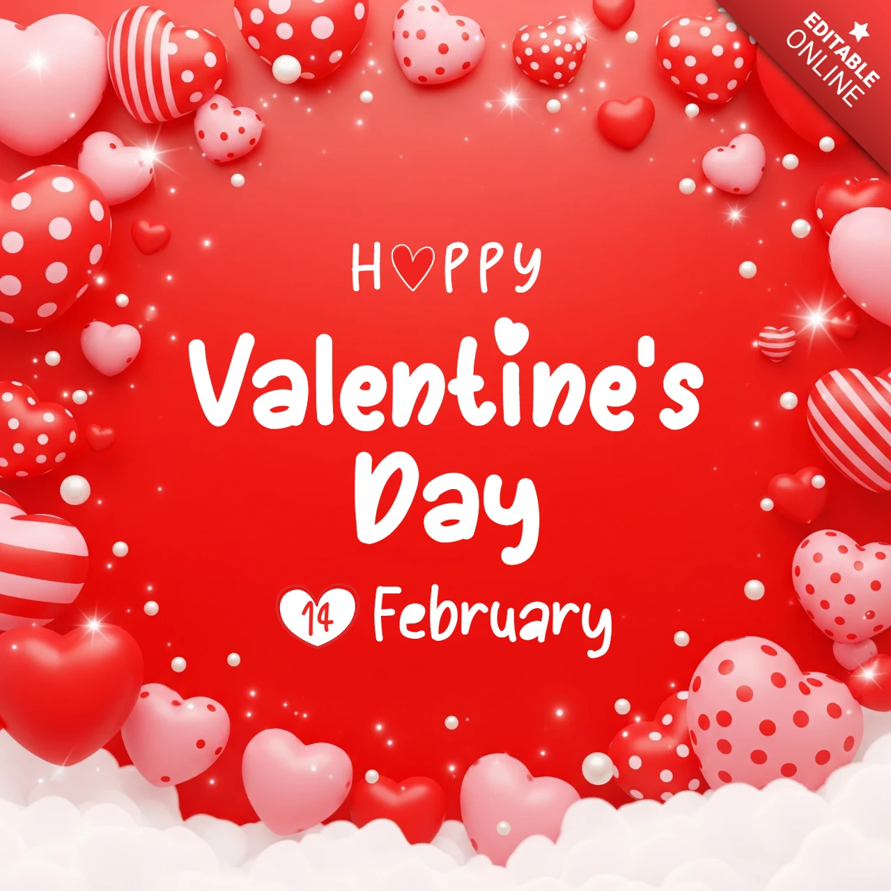 Festive Red and Pink Heart Balloon Background with Romantic Decorations for Valentine’s Day Cards