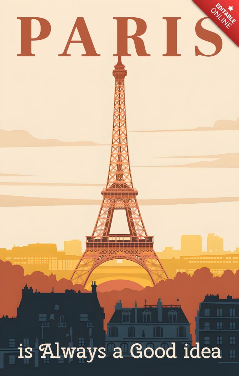 Paris Eiffel Tower Vintage Design Template for Printable Posters