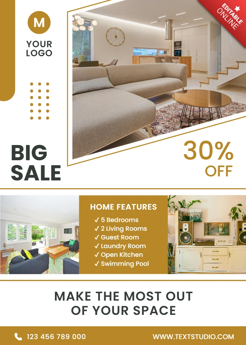 Modern Real Estate Flyer Template with Stylish Home Features Design