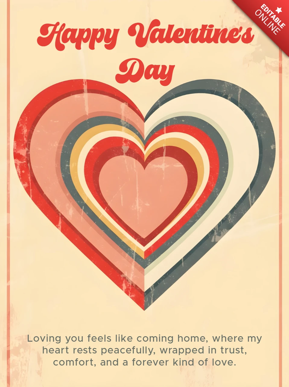 Modèle de design de cœur rétro pour carte de vœux de la Saint-Valentin
