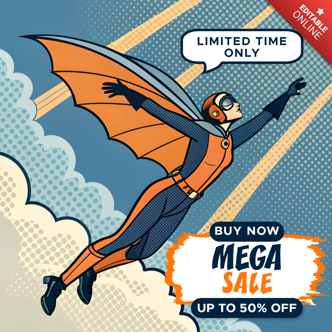 Template de vente de super-héros pop art pour flyers promotionnels