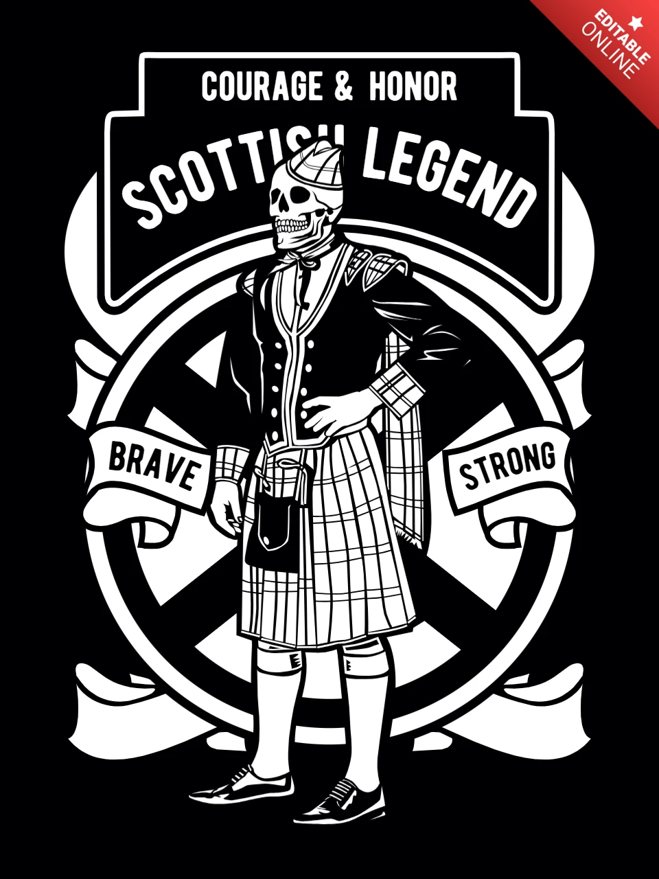 Scottish Legend Skeleton T-Shirt Design Template