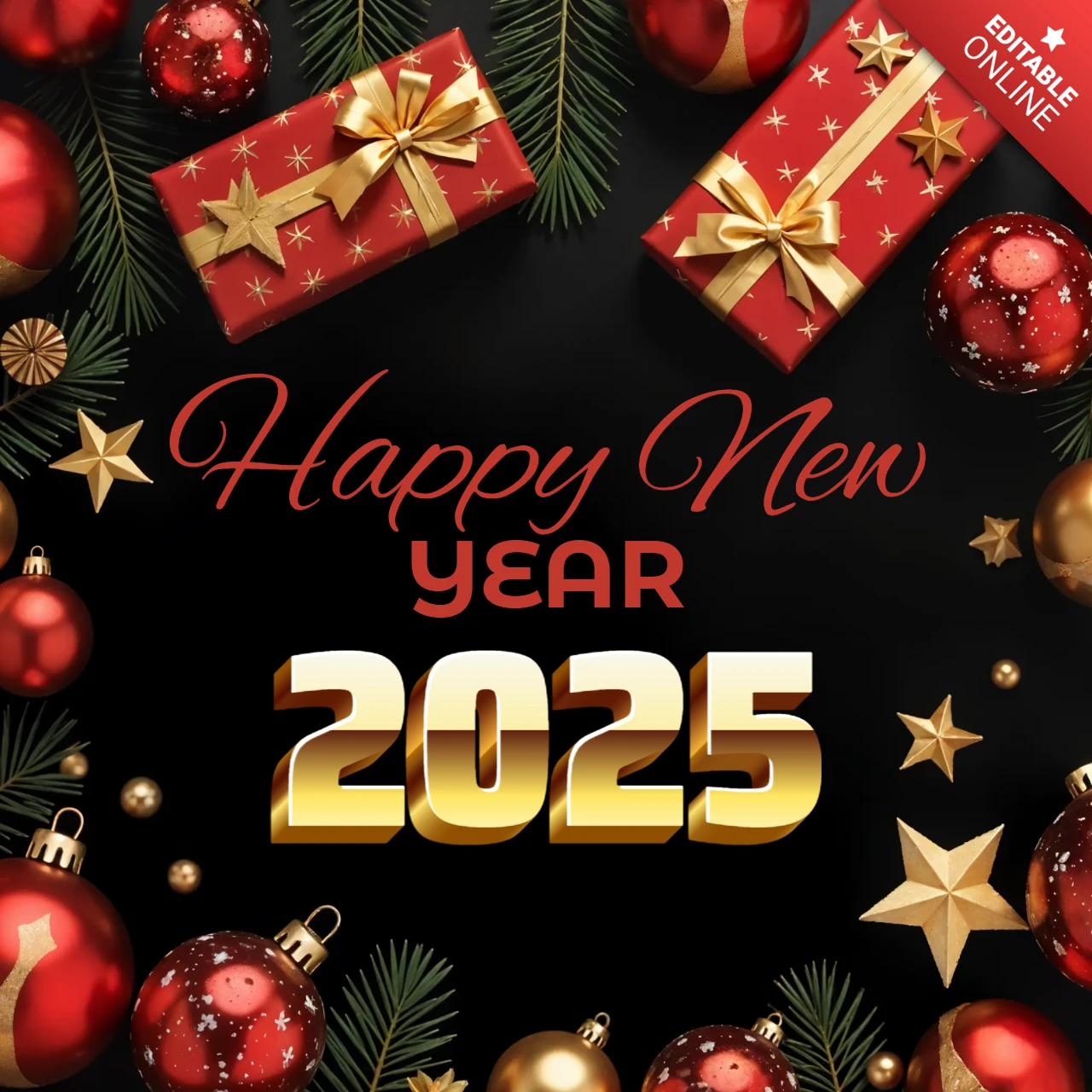 Шаблон дизайна подарочных коробок Happy New Year 2025