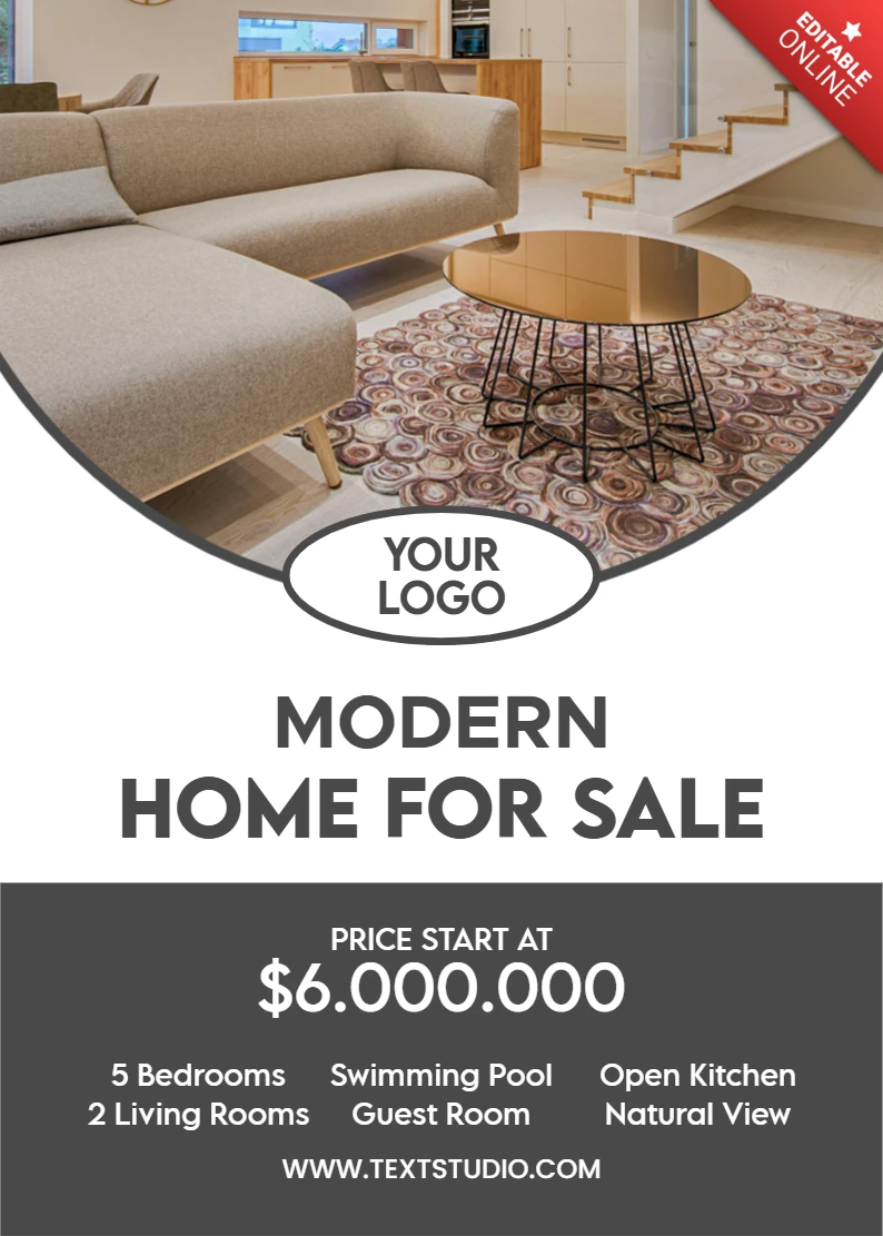 Modern Real Estate Listing Template with Stylish Living Room Design