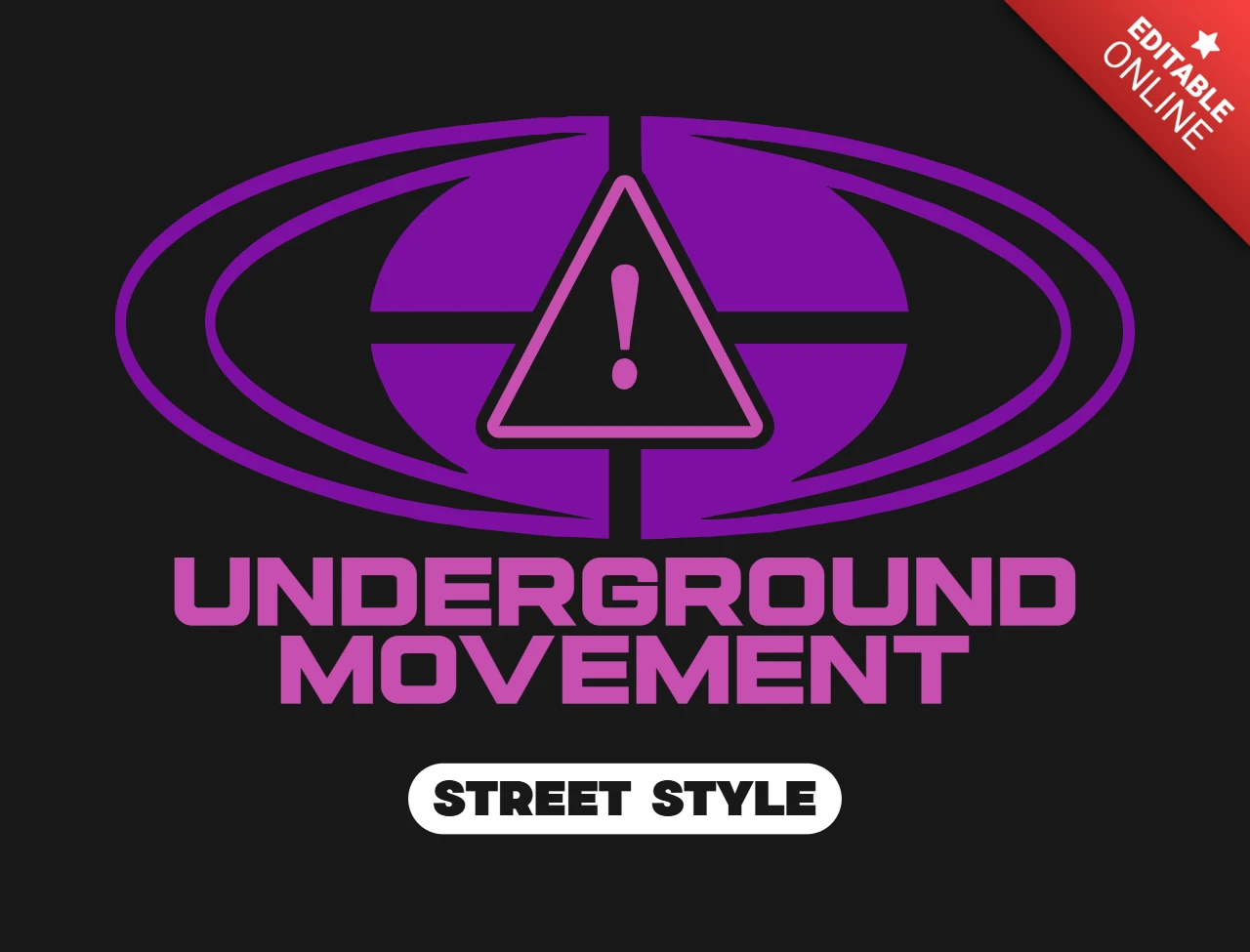 UNDERGROUND MOVEMENT Streetwear Purple Typography with Warning Symbol & Circular Motif T-Shirt Design Template