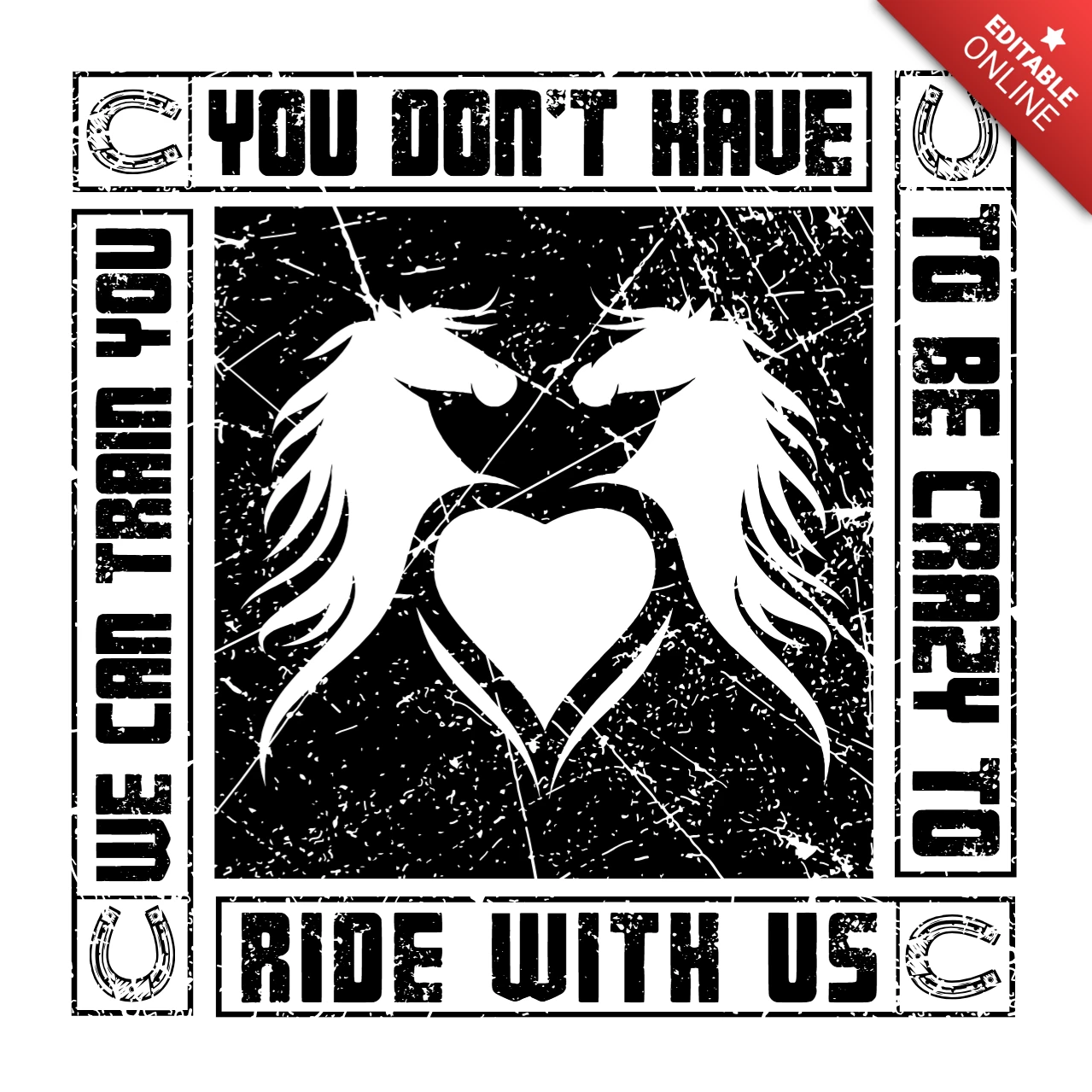 Vintage Western Style Horse Design Template: 'Ride with Us' Editable Graphic
