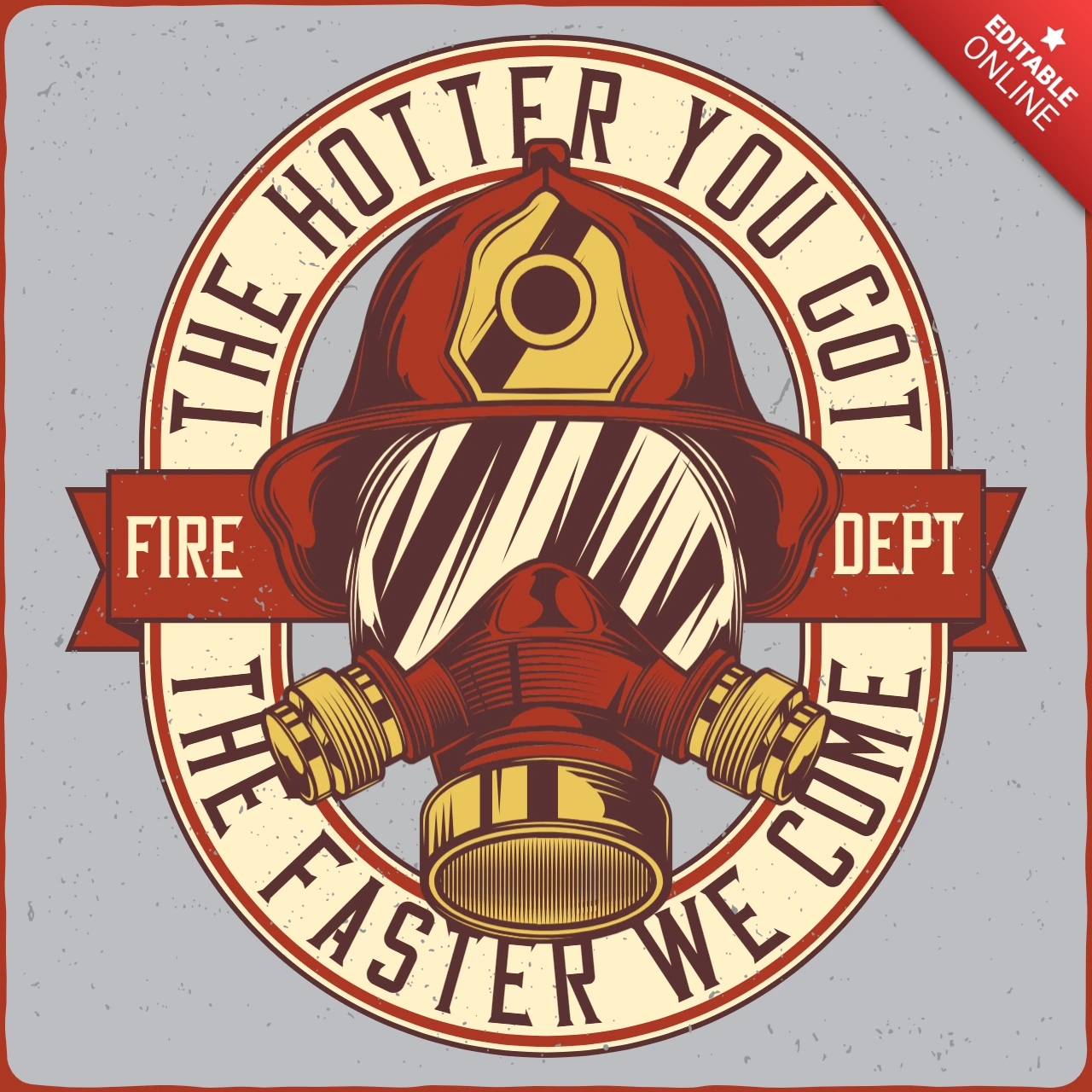 Plantilla de diseño de camiseta con casco de bombero y máscara antigás