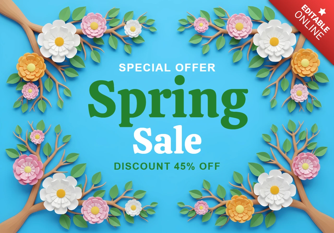 Spring Sale Design Template with Floral Elements for Promotional Flyers