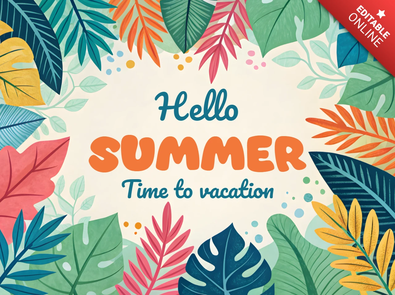 Vibrant Summer Vacation Design Template with Tropical Leaves