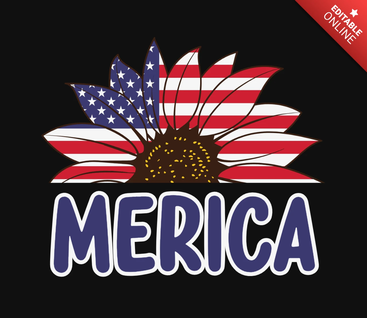 Modelo de design de camiseta de girassol com a bandeira americana