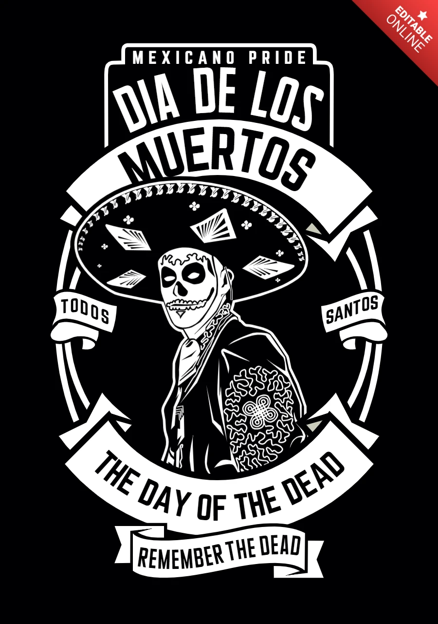 Dia De Los Muertos Skeleton T-shirt Design Template