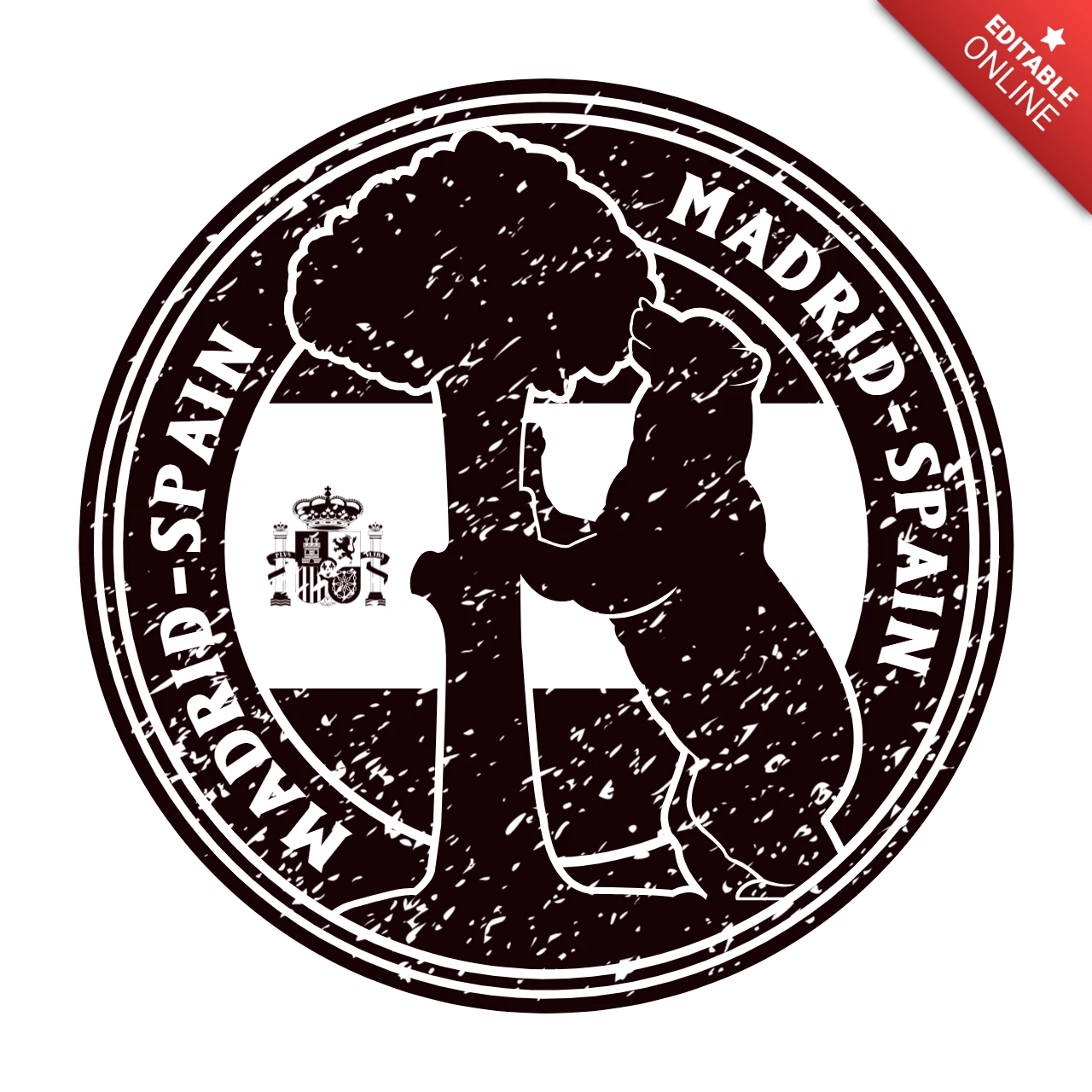 Modelo de design de logotipo de viagem com selo de Madri, Espanha, preto