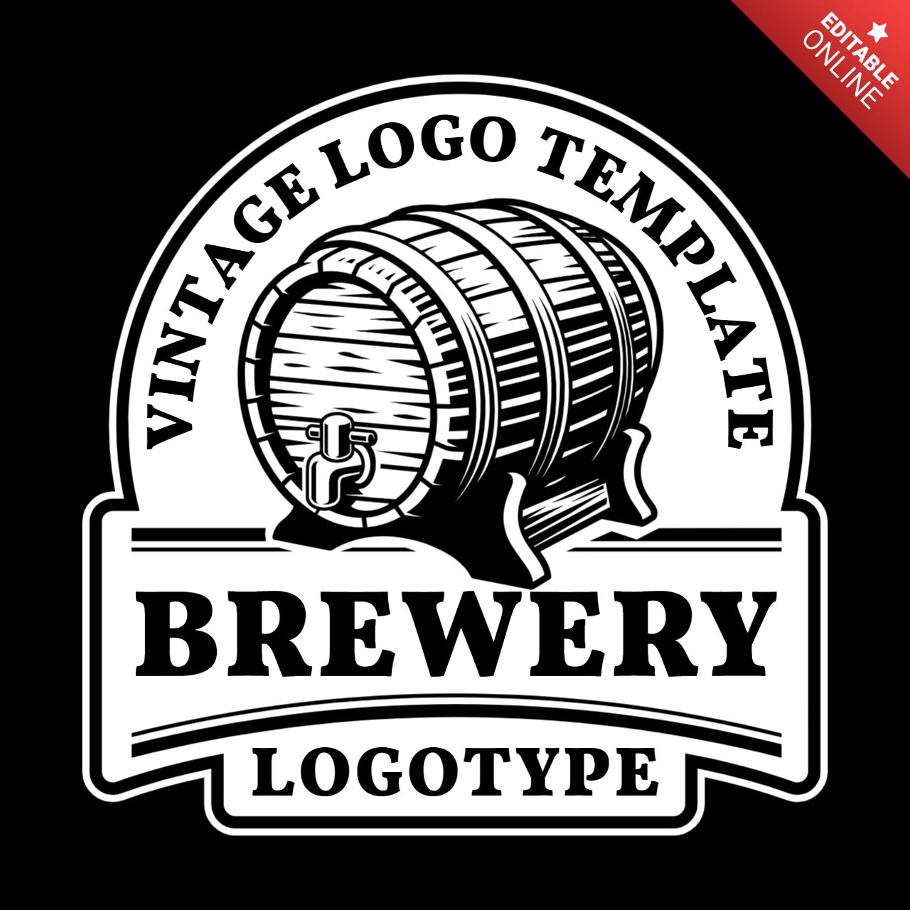 Modèle de logo de brasserie vintage avec tonneau de bière