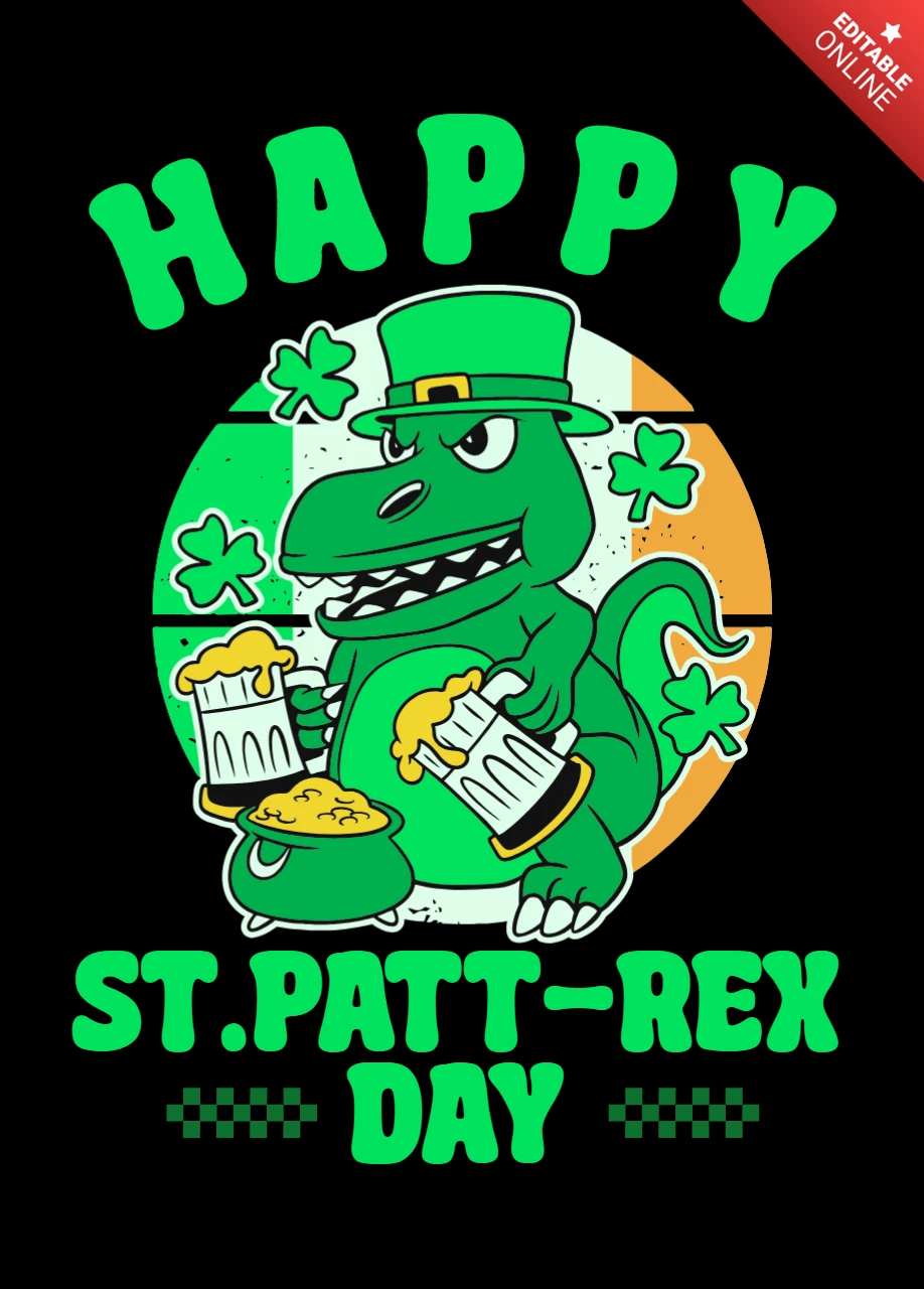 St. Patrick's Day Dinosaur-Designvorlage mit Bier und Kleeblättern