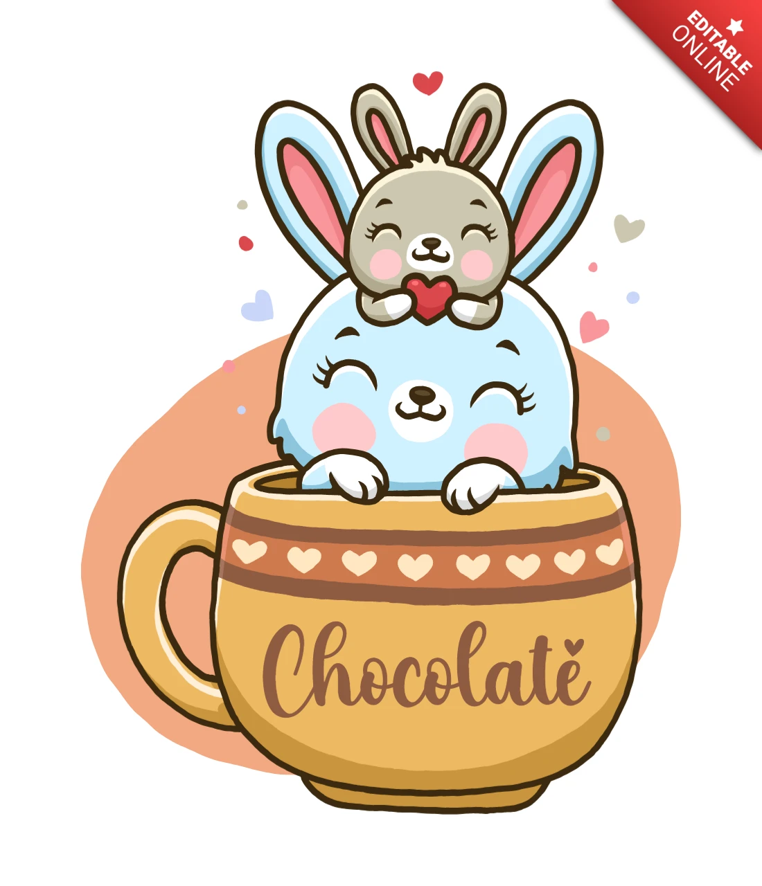 Conejitos lindos en una taza de chocolate diseño para niños plantilla de entretenimiento