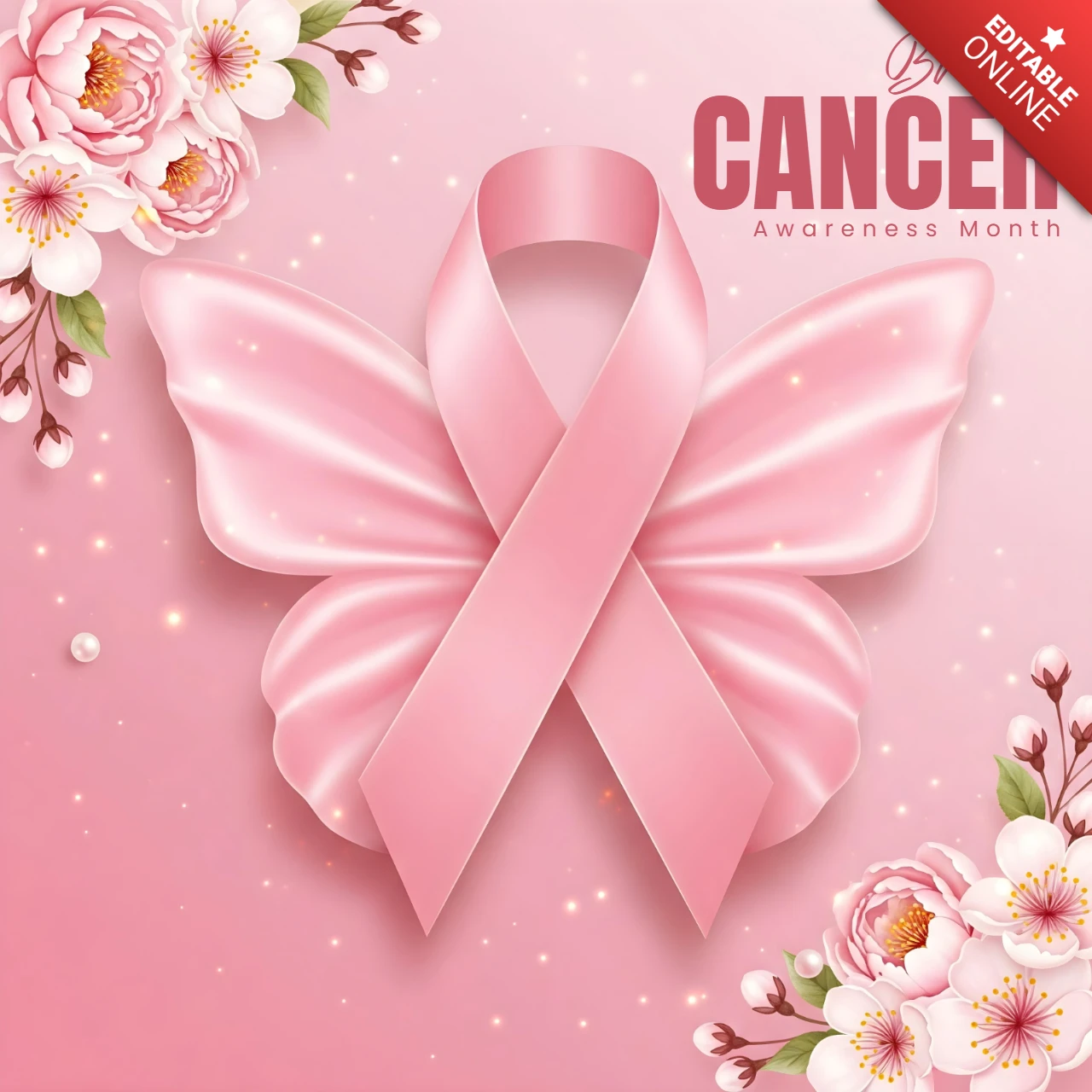 La esperanza toma vuelo en el mes de concienciación sobre el cáncer de mama con un diseño de plantilla de banner de cinta de mariposa.