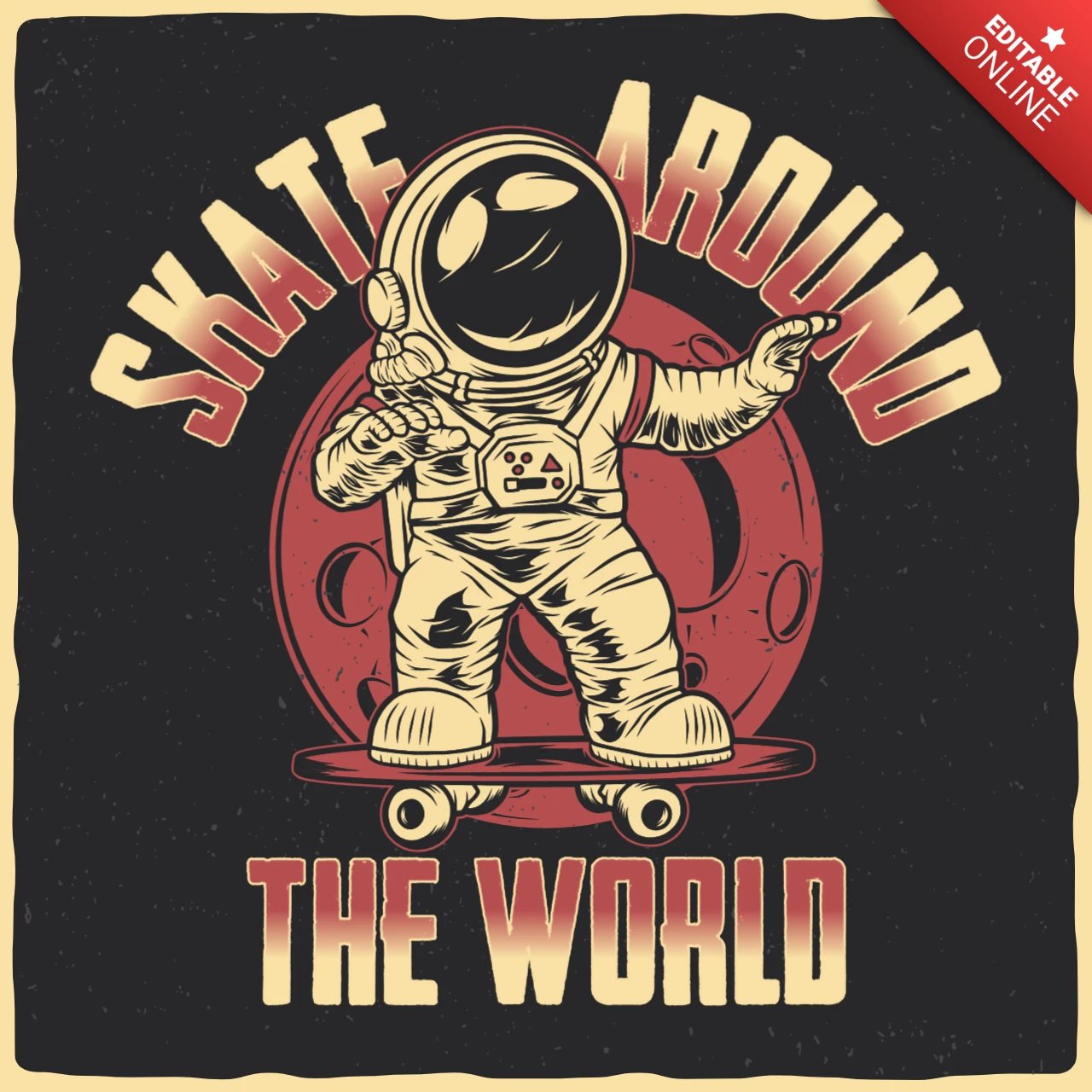 Modelo de design de camiseta de astronauta andando de skate