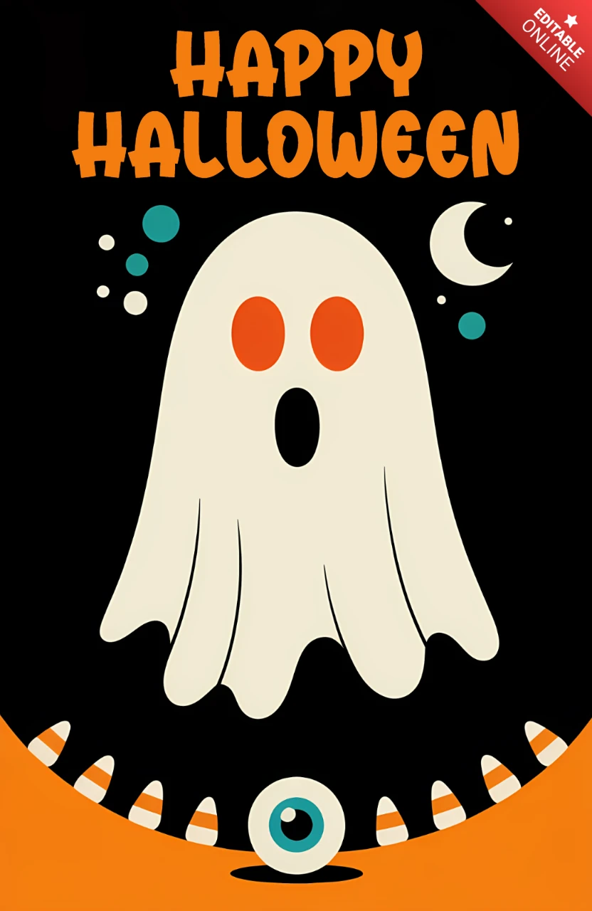 Speelse spook halloween ontwerp sjabloon voor feestelijke wenskaarten