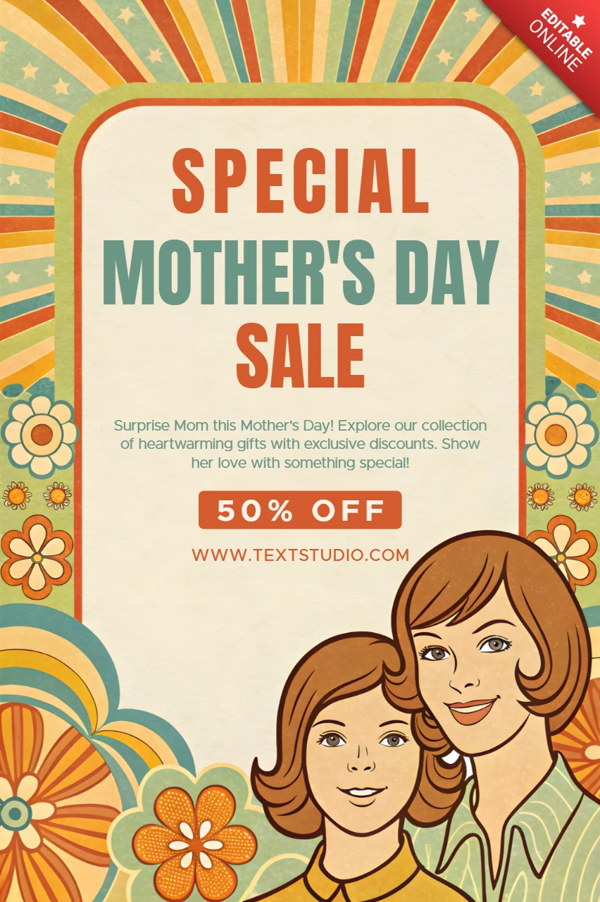 Retro Floral Mother's Day Sale Template Design