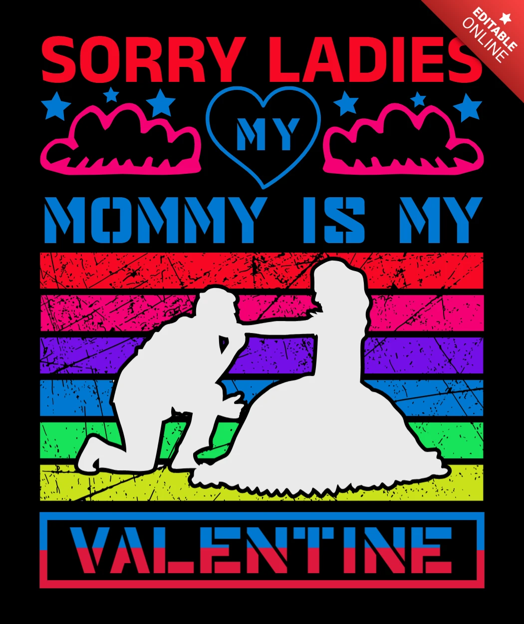 Colorida plantilla de diseño retro para San Valentín: tema "Mamá es mi Valentín