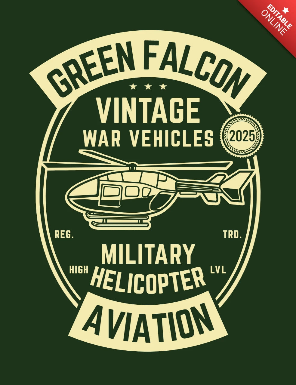 Helicóptero militar halcón verde plantilla de diseño de camisetas