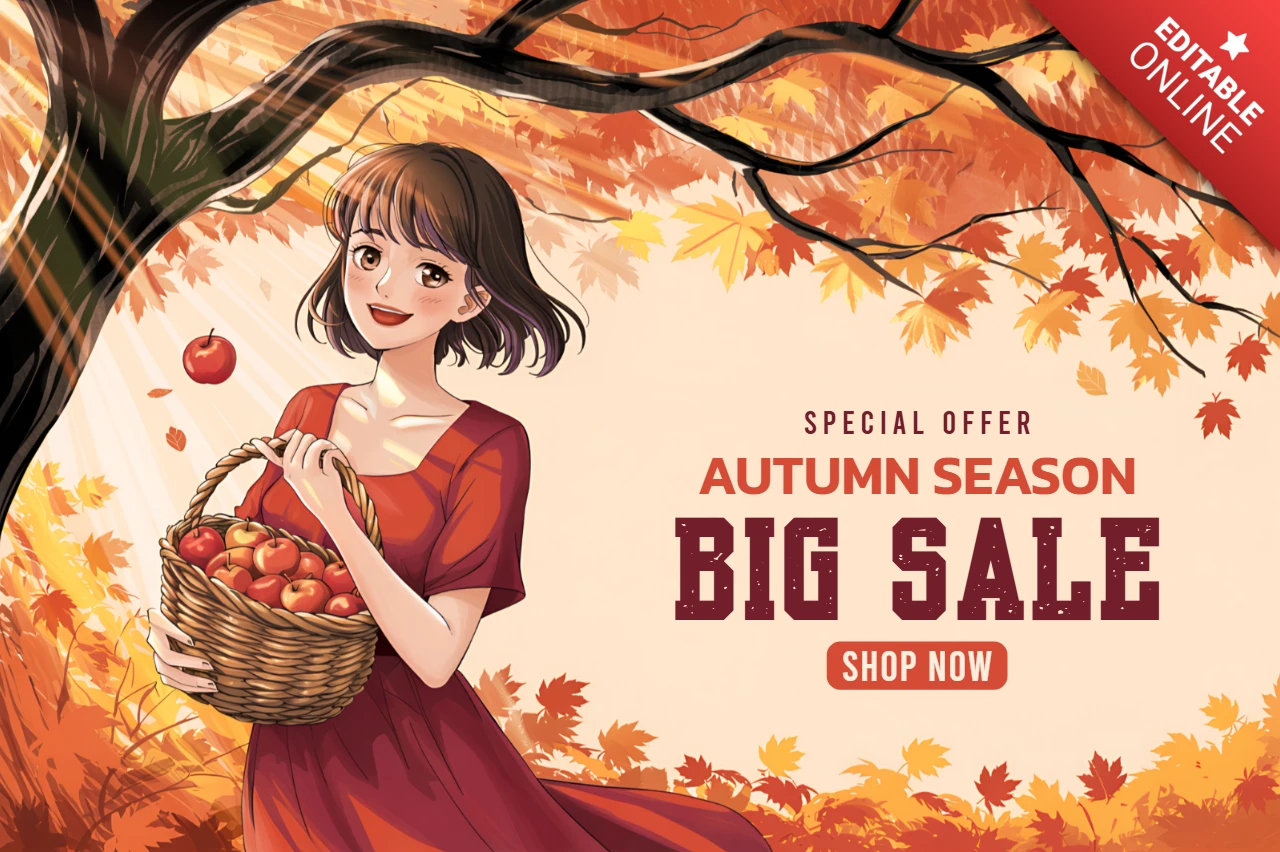 Herbstverkaufsdesignvorlage mit Mädchen und Äpfeln für einen Werbeflyer