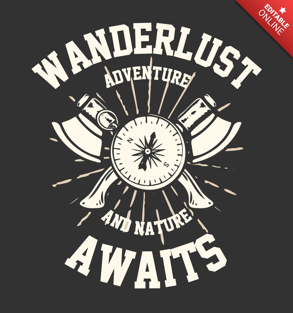 Plantilla de diseño de camiseta vintage de aventura con brújula y hacha