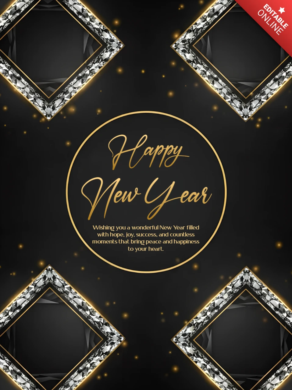 贅沢な新年のお祝いテンプレート、グリーティングカード用のきらめくダイヤモンドデザイン