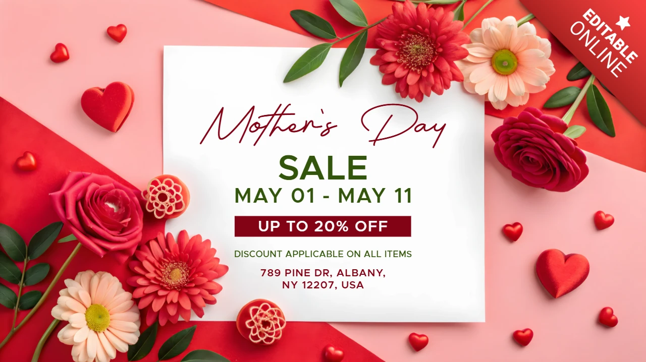 Floral Mother's Day Sale Template Design - Editable with Discount Offers