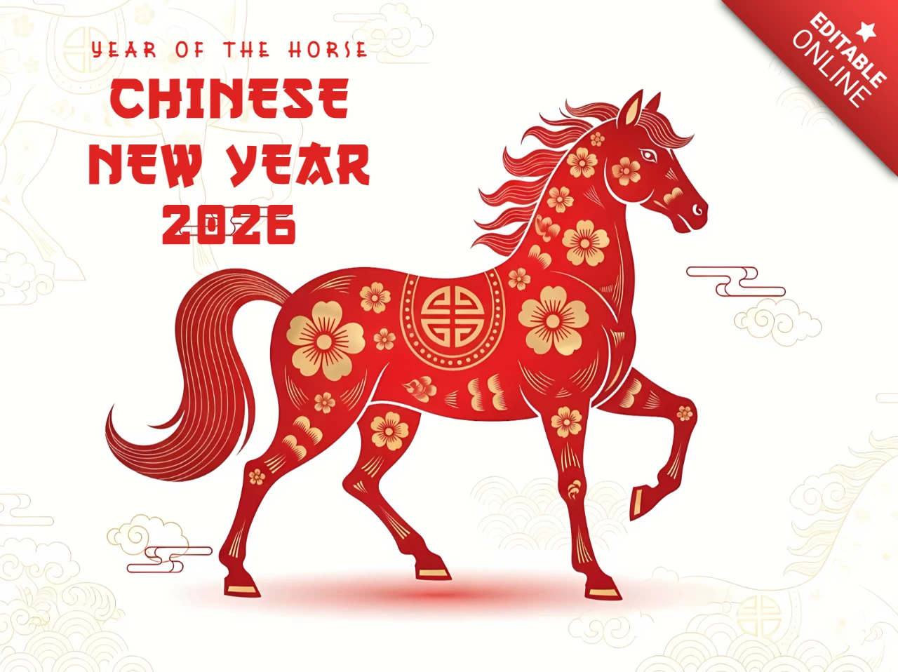 Template de design de cavalo para o Ano Novo Chinês para cartões de saudação festivos
