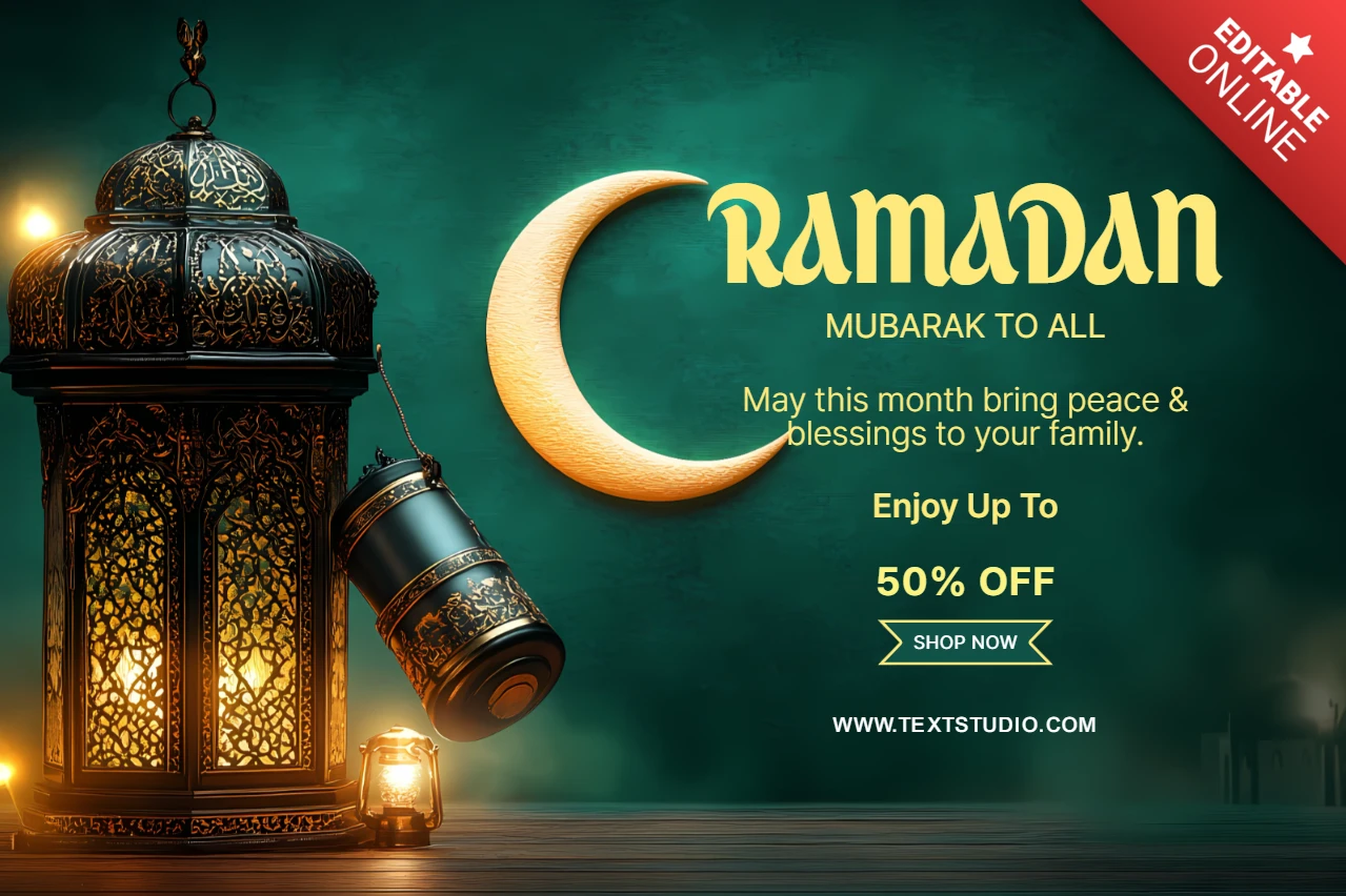 Design elegante de modelo de comemoração do Ramadã com lanterna e lua crescente