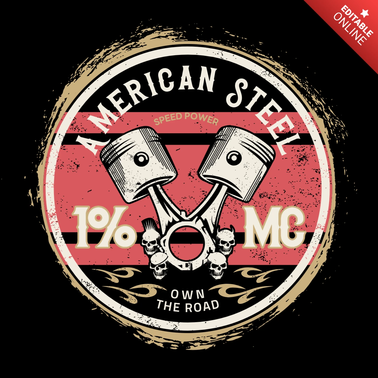 アメリカン・スティール・ヴィンテージ・バイカーTシャツデザイン