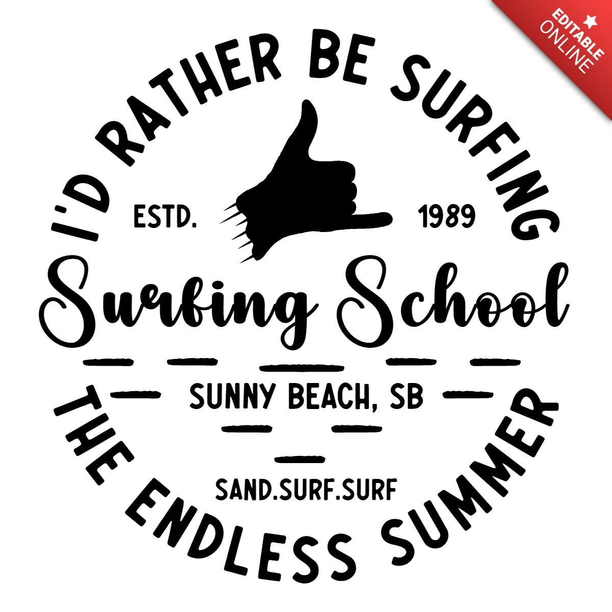 Logo de l'école de surf, silhouette, dessin au trait