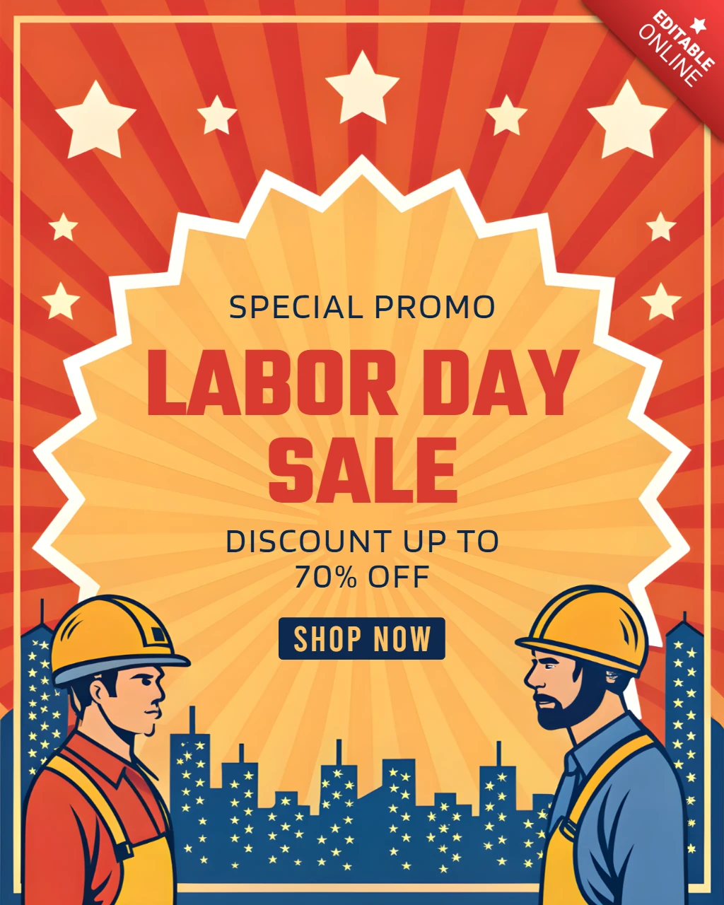 Modelo de design retrô de promoção do dia do trabalho - gráfico promocional editável para descontos