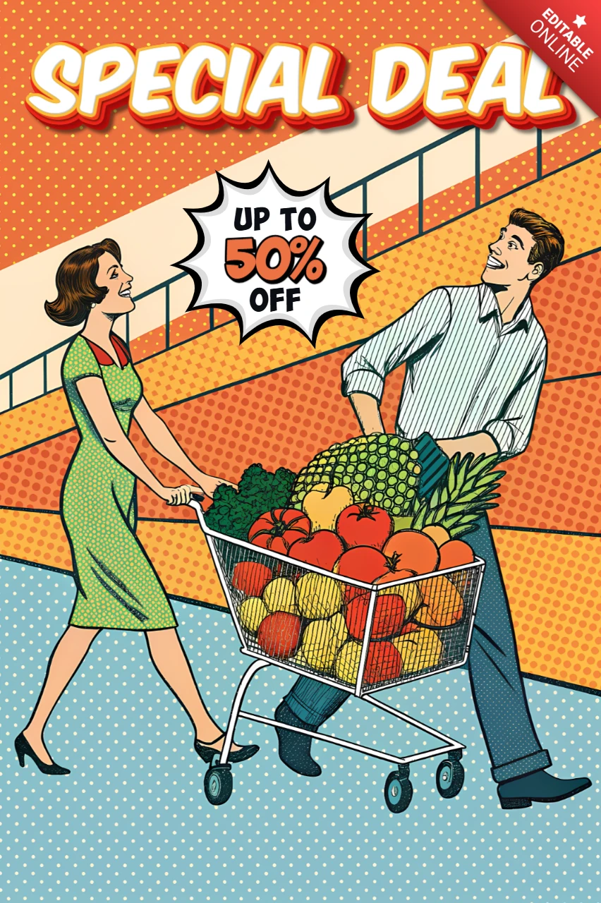 Modelo de promoção de supermercado retrô para panfletos