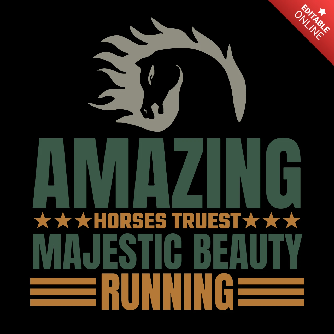 Cavalos incríveis, a verdadeira beleza majestosa em corrida de cavalos, modelo de design de camiseta.