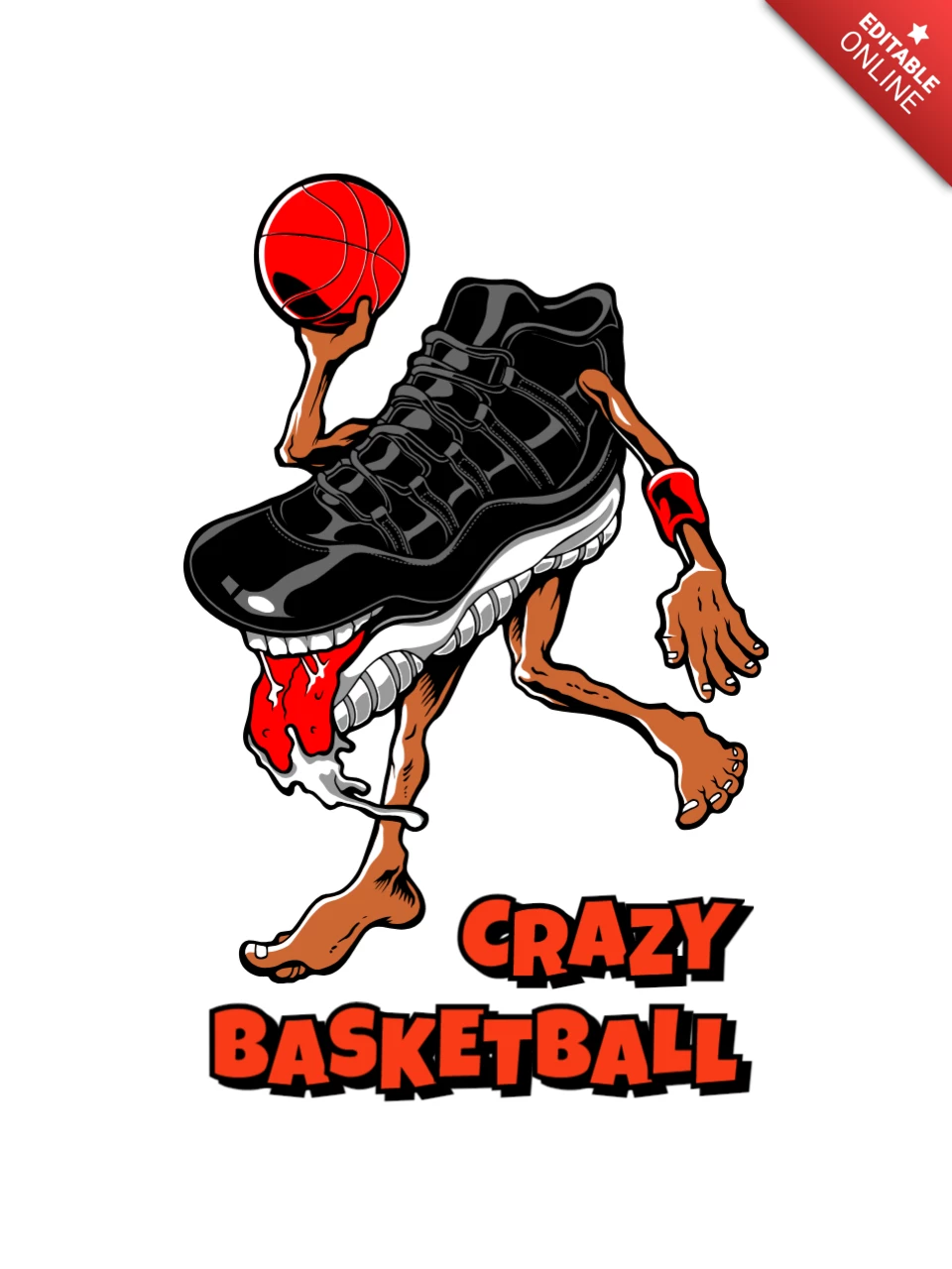 Crazy Basketball Cartoon Mascot Template T-shirt Design
