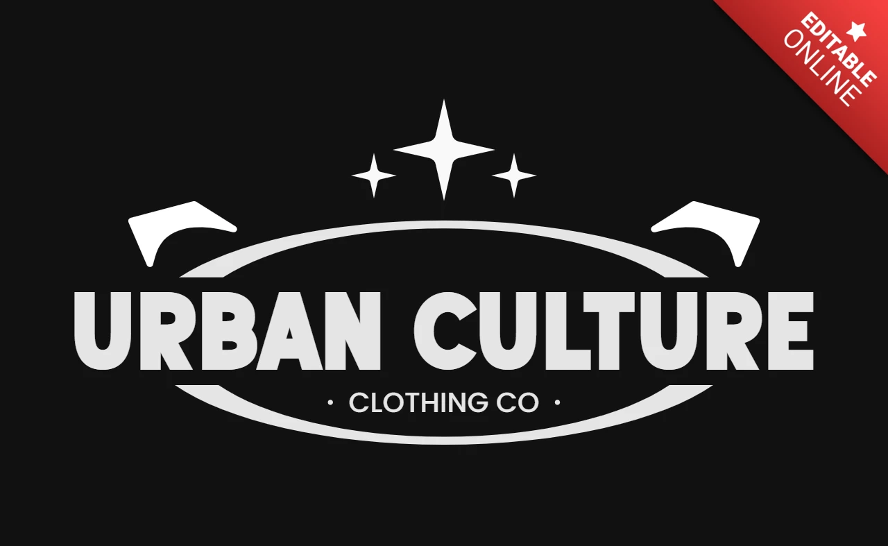 アーバンカルチャー衣料品会社の太字の楕円形に星と翼のアクセントがあるTシャツデザインテンプレート