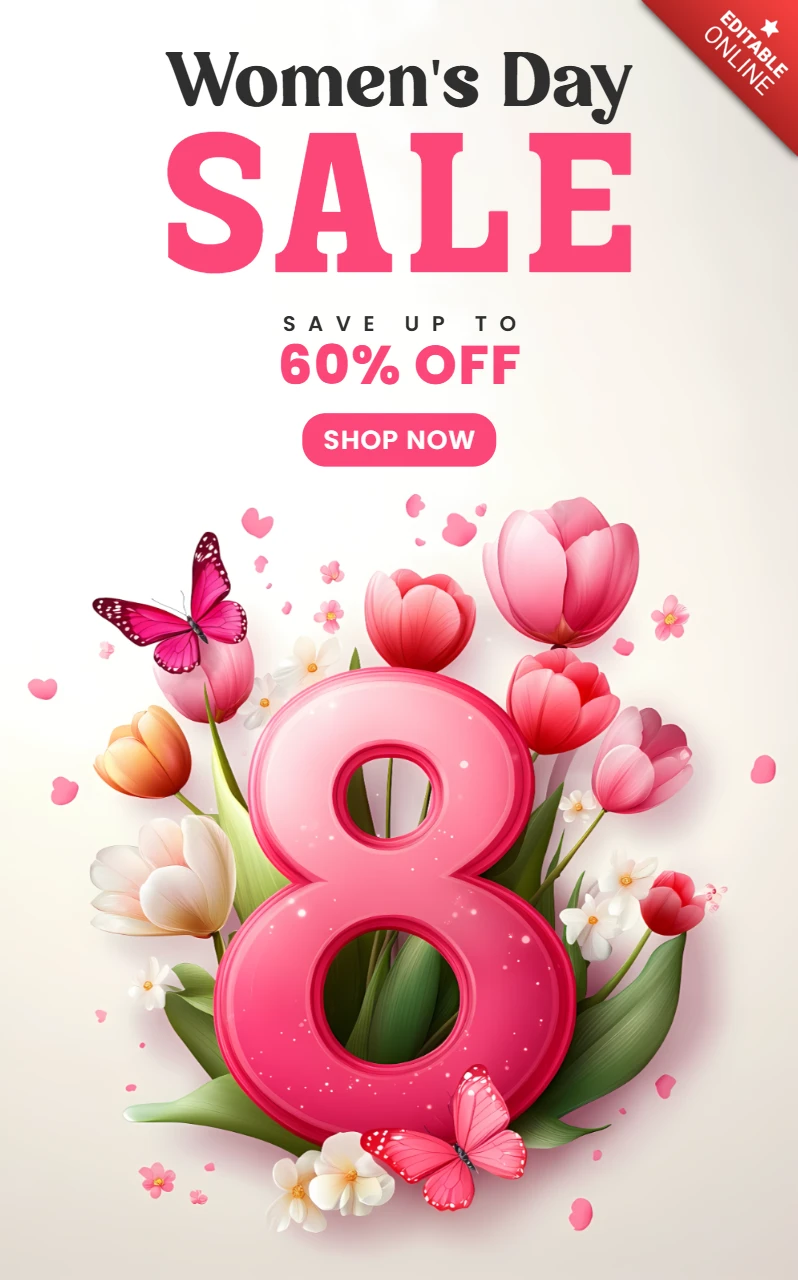 Modelo de folheto de promoção do dia da mulher com design floral e alegre