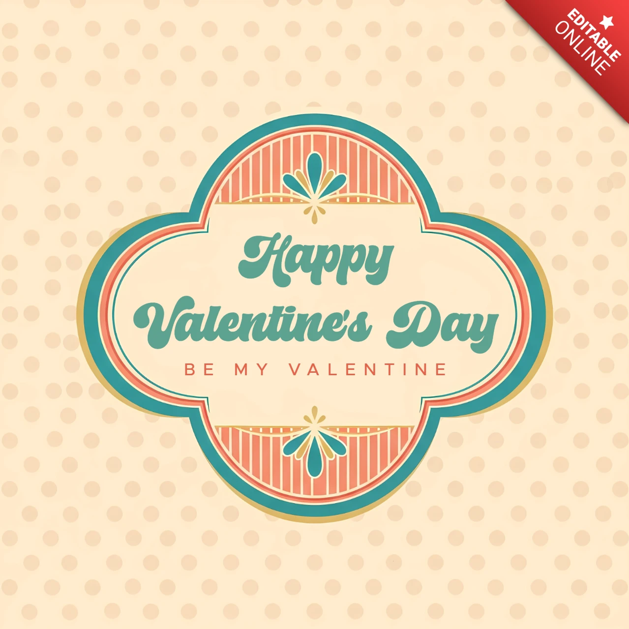 Retro-Valentinstagskarten-Designvorlage mit floralen Elementen