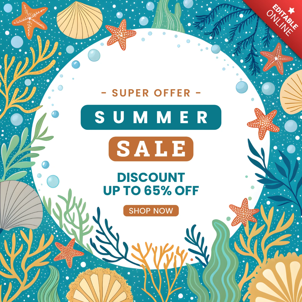 Vibrant Summer Sale Design Template with Ocean Elements